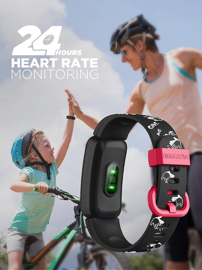 Kids Fitness Tracker Watch for Girls Boys Age 5-15, Heart Rate Monitor, IP68 Waterproof, Activity Tracker, Sleep Monitor, Pedometer, Calorie Counter, Silent Alarm Clock (Black)