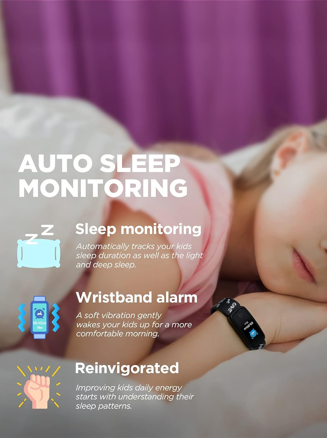 Kids Fitness Tracker Watch for Girls Boys Age 5-15, Heart Rate Monitor, IP68 Waterproof, Activity Tracker, Sleep Monitor, Pedometer, Calorie Counter, Silent Alarm Clock (Black)