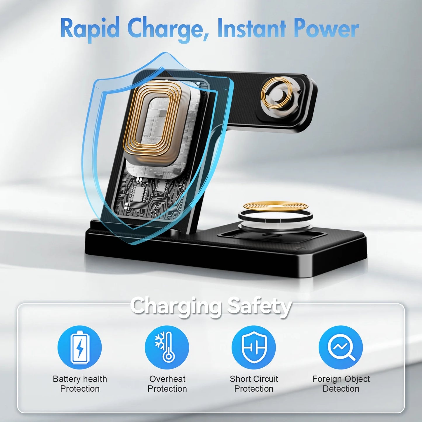 Charging Station,Wirelss Charger,Magnetic Charging Station Compatible with Iphone 17 16 15 14 13 12 11 Pro Max XS Xr,For Iwatch Series 9 8 7 6 5 4 3 2 Se,For Airpods 3 2 Pro,Black,No Adapter